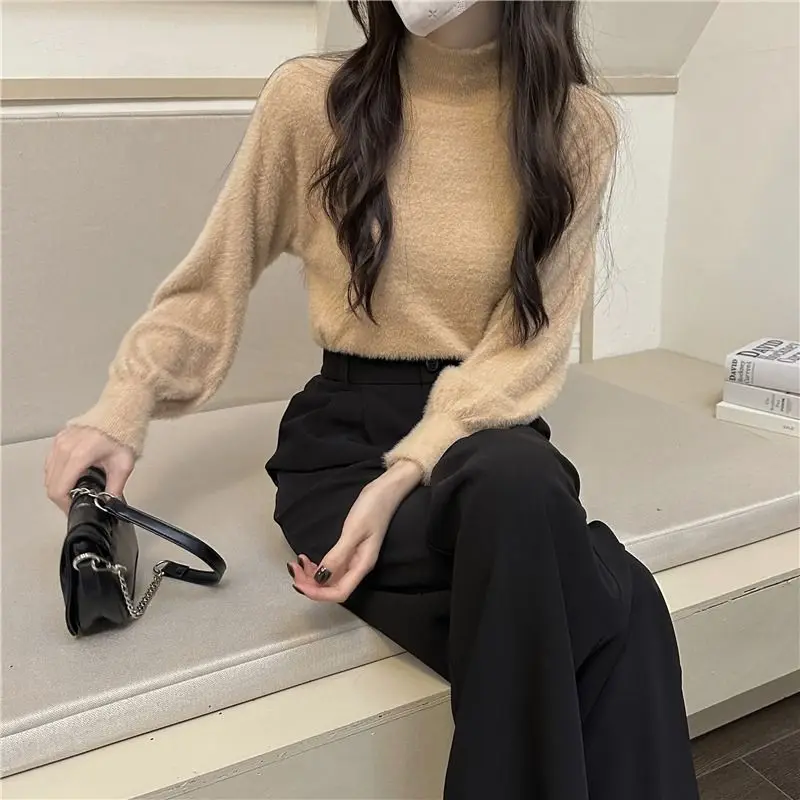 Autumn Winter New Solid Color Fashion Long Sleeve Sweater Women High Street Cute Youth All-match Pullovers Elegant Chic Tops