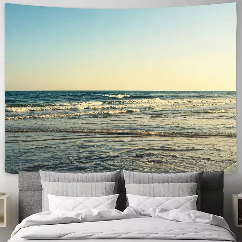 Ocean Beach Seascape Tapestry Gentle Sea Waves Coastal Scenery Wall Natural Seaside Landscape Bedroom Aesthetic Home Decor