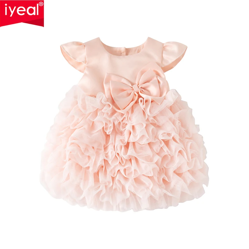 

IYEAL 2026 New Baby Girl Dress, Cute Satin Flutter Sleeve Tutu Dress with Big Bow, Sweet Princess Tulle Party Gown for Wedding