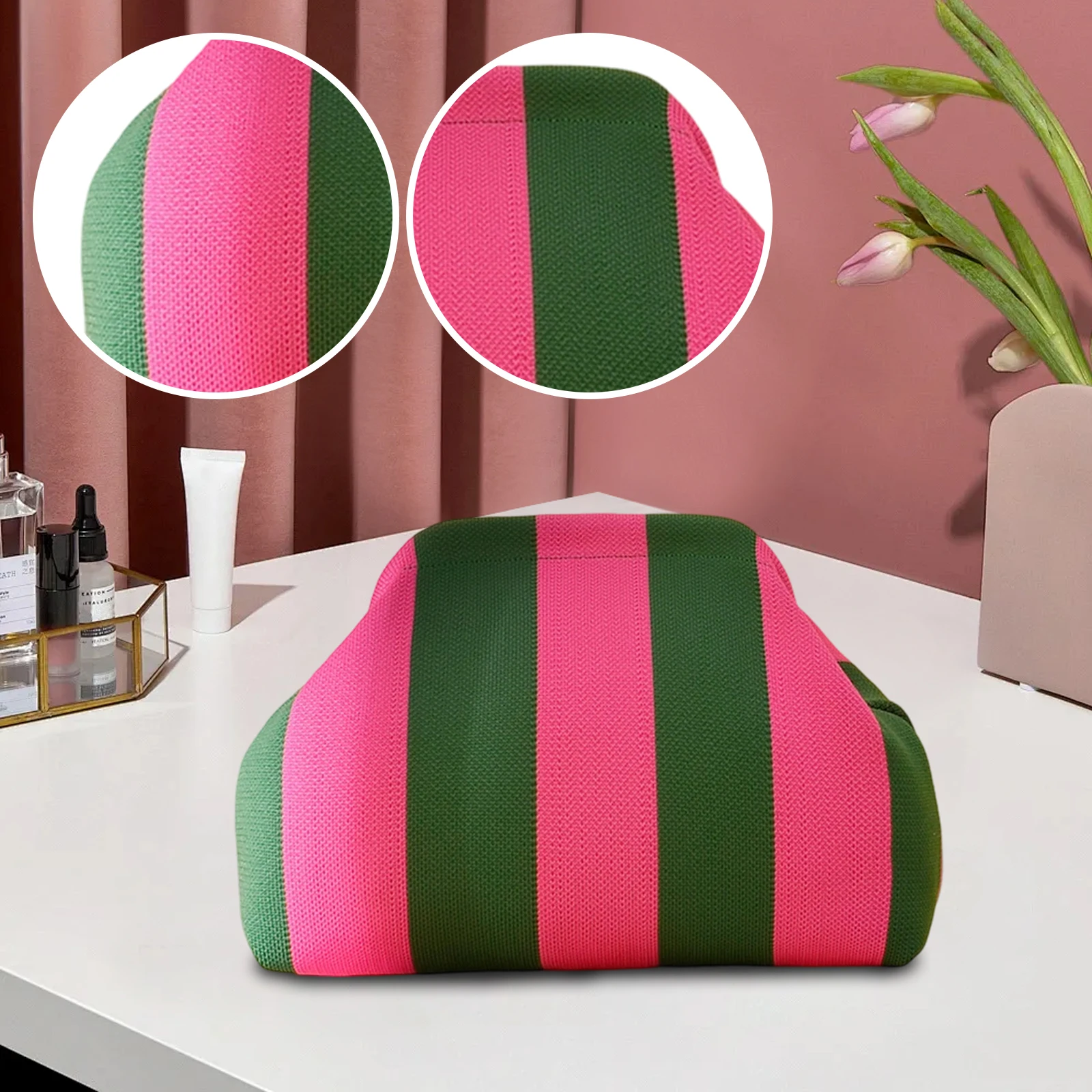 Striped Clutch Bag Large Capacity Makeup Storage Polyester Fabric City Simple Style Underarm Bag Casual Travel