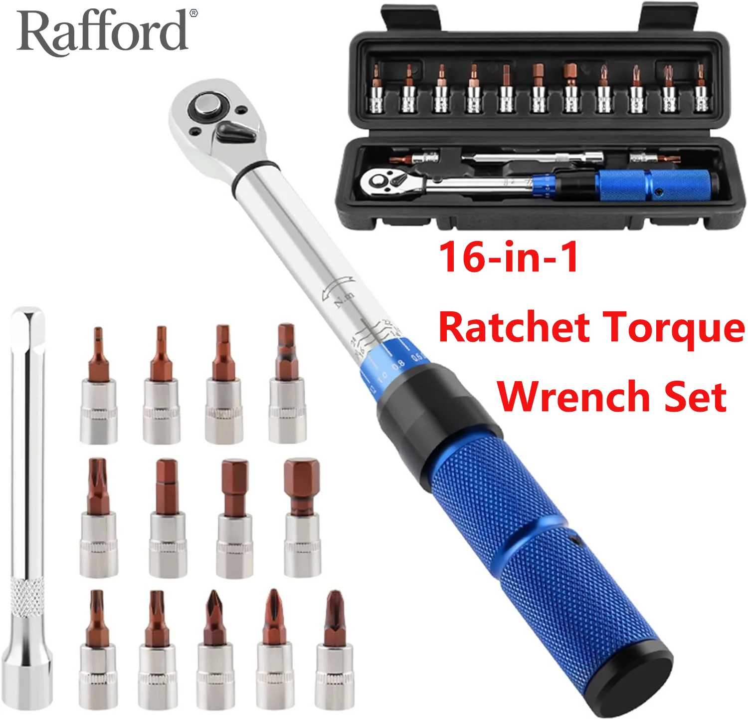 

Rafford 1/4 Dual-Direction Ratchet Torsion Wrench Set 72 Tooth Phillips Hex Torx Quick Release 2-24NM for bicycle car RepairTool