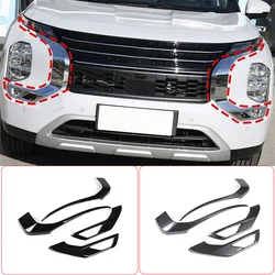 ABS carbon fiber/Black For Mitsubishi Outlander 2022 2023 Front Fog Lights Cover Headlights Grille Stickers Trim Accessories