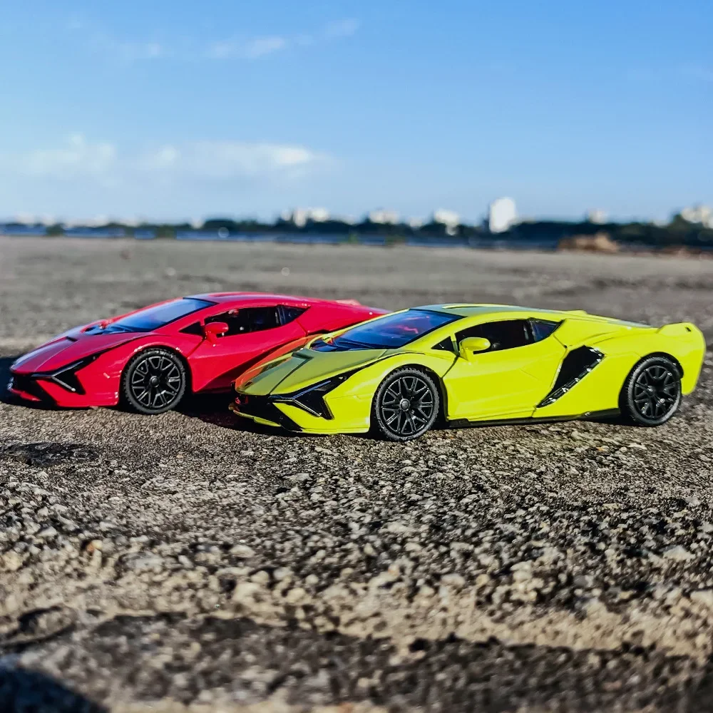 1:36 Lamborghini Sian 어린이를위한 슈퍼 장난감 자동차 다이 캐스트 금속 미니어처 모델 소년을위한 컬렉션 선물을 뒤로 당겨