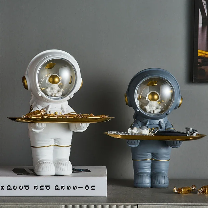 Astronaut Statue Storage Tray Resin Spaceman Sculpture Key Tray Holder Nordic Home Decor Living Room Table Figurine Ornaments