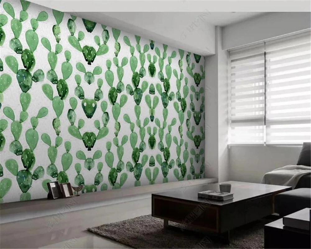 

Customized products wallpaper hand painted green tropical plant cactus 3d Living room sofa TV background wall bedroom restaurant