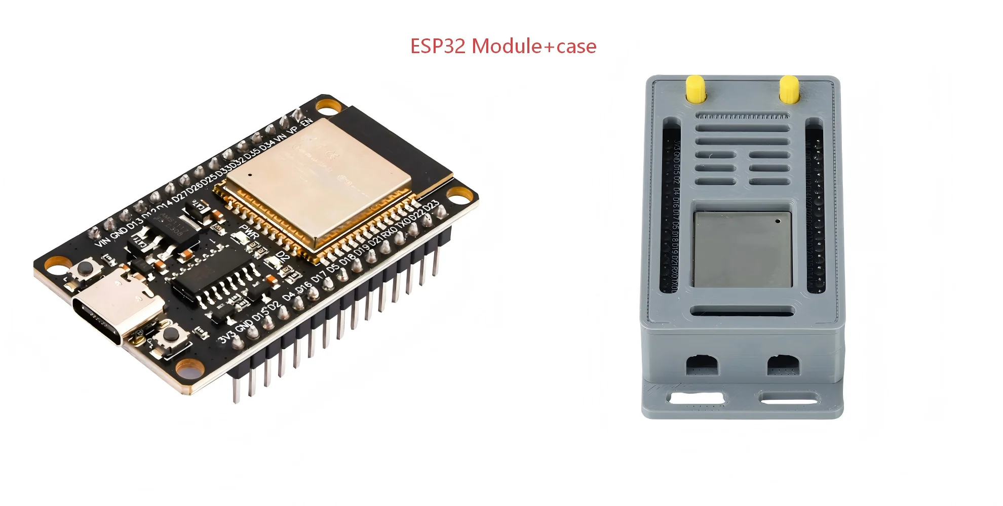 30-Pin ESP32 WIFI/BT Development Board Expansion Enclosure Case with Type-C Port and Open GPIO Pin Design 3D Printed Grey Shell