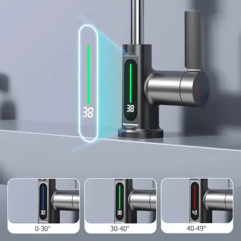 Grifo de lavabo con pantalla Digital de temperatura en cascada, rociador de agua fría y caliente, mezclador de agua para Baño