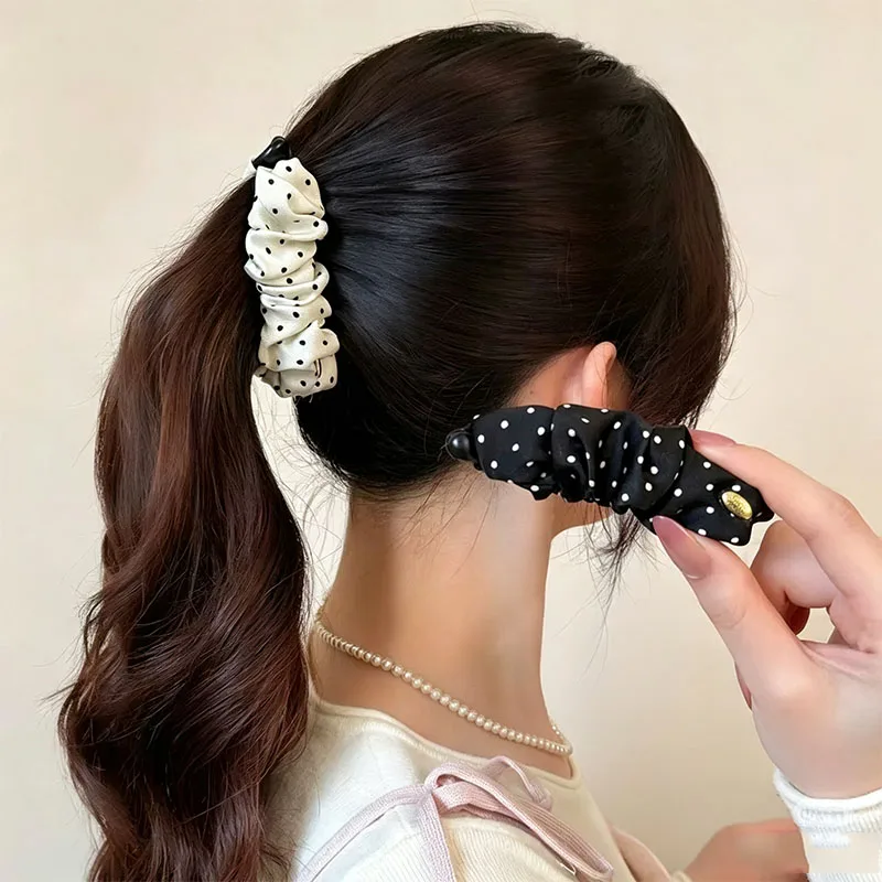 Elegante Falten-Haarspange mit Punktmuster für Damen und Mädchen, süßer Pferdeschwanzhalter, Haarspange, Haarklammer, modische Haaraccessoires – Detail 6