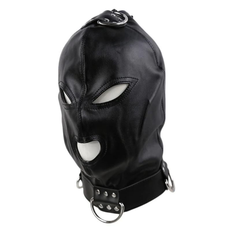 

Adult Full Face Sexy Black PU Leathers Head Bondage Hood Masks Men Cosplays Party Costume Head Cover Open Eyes Nightclub N7YF