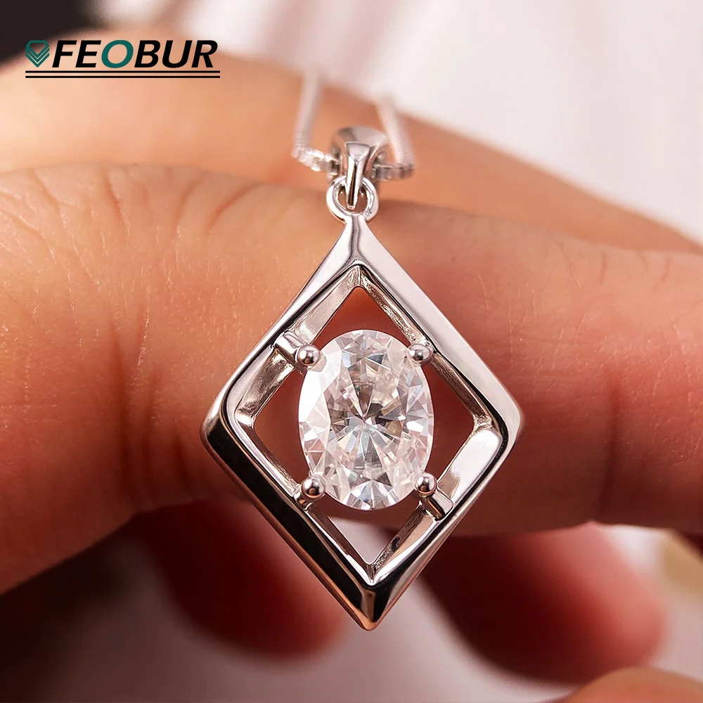 5*8mm 1.5CT Oval Moissanite Pendants Necklace 925 Sterling Silver Collar Chain Solitaire Diamond Choker Women Fine Jewelry Gifts