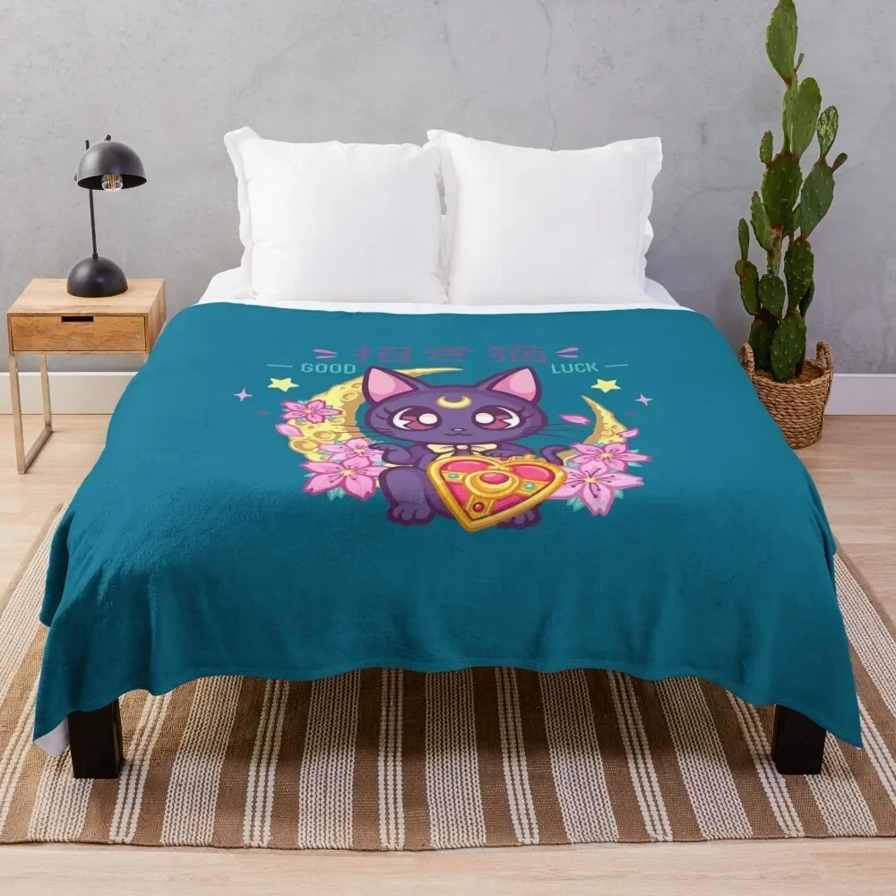 

Lucky Cat Luna Throw Blanket Cute Giant Sofa Picnic Decoratives Blankets