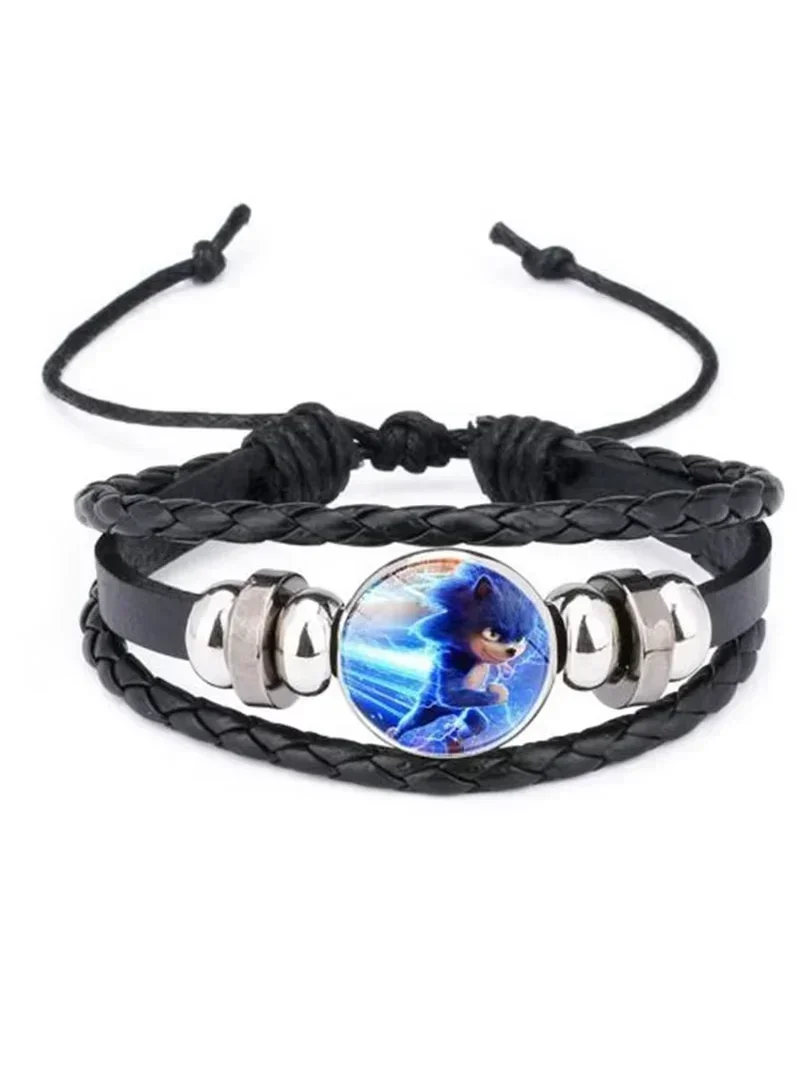 Sonic Jewlery Toys Action Figure Le Hérisson Bracelet en cuir fait à la main Jouets Pop Charms Verre Cabochon Pendentif Bracelets en cuir