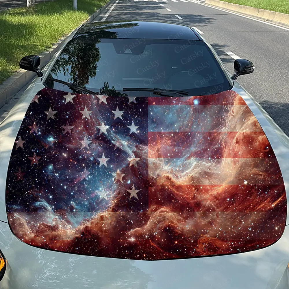 

Galaxy Star Flag Car Vinyl Wrap, PVC Waterproof Car Hood Sticker, Self-Adhesive Scratch-Resistant Stickers
