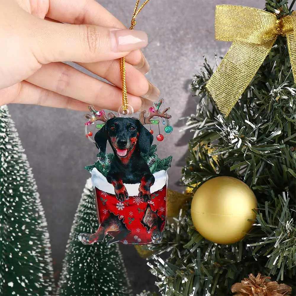 2D Dachshund Pendant Double Sided Merry Christmas Christmas Hanger Oranments Cute Dachshund Acrylic Christmas Dog Pendants