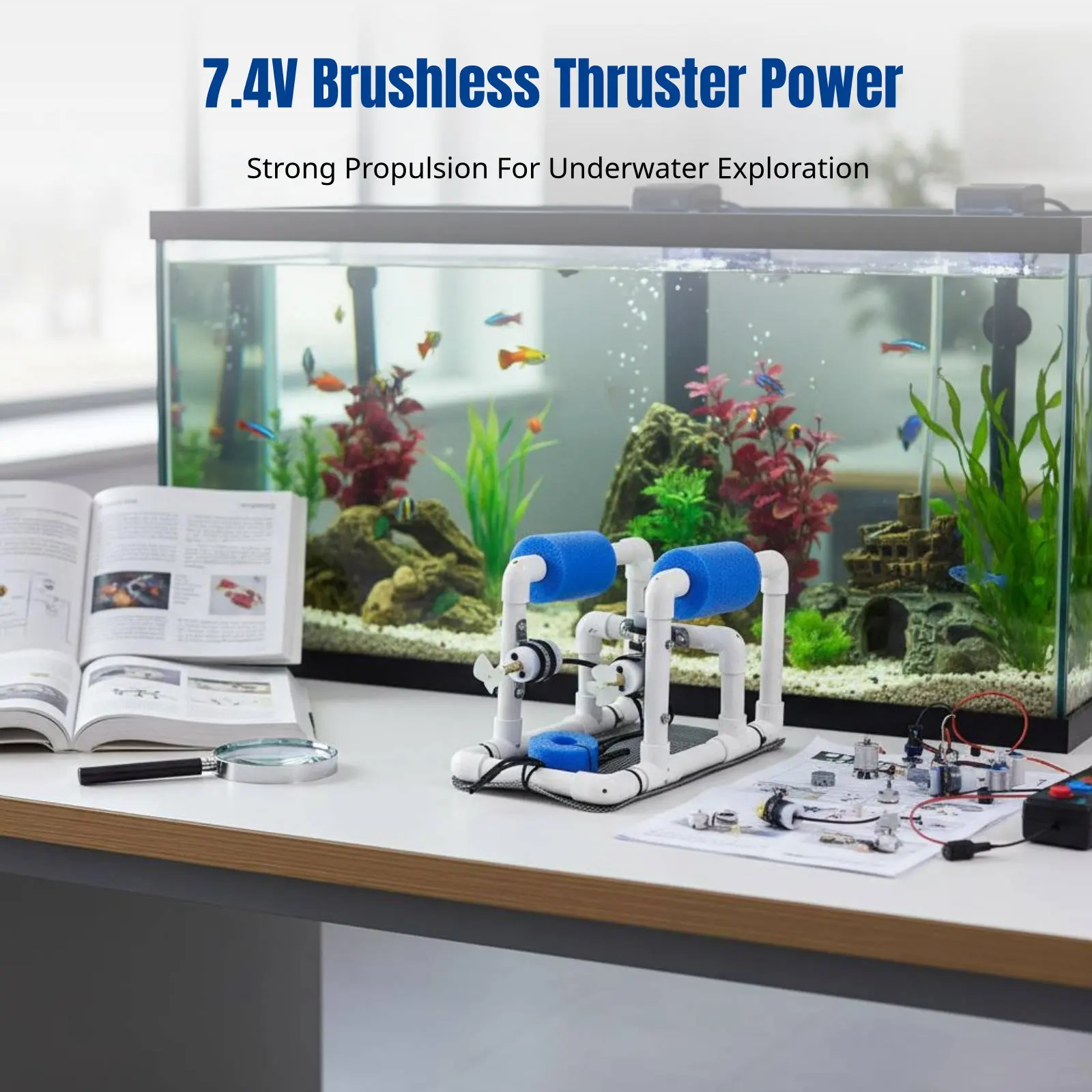 

DIY Underwater Robot ROV for Student Education, Exploration, Brushless Thruster, Expandable, Long Cable