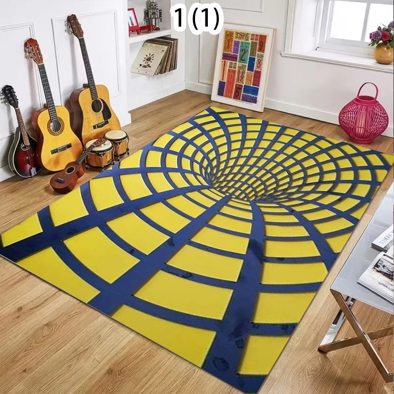 2D Vortex Illusion Rectangular Carpet Diamond Hole Floor Mat Creative Decorative Area Rug for Living Room Bedroom Home Decor
