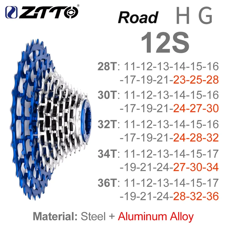 ZTTO Ultralight HG Road Bike Cassette Blue-silver 11S 12S 11-28/30/32/34/36T Sprocket 115g~170g 11/12 Speed Gravel K7 SLR3