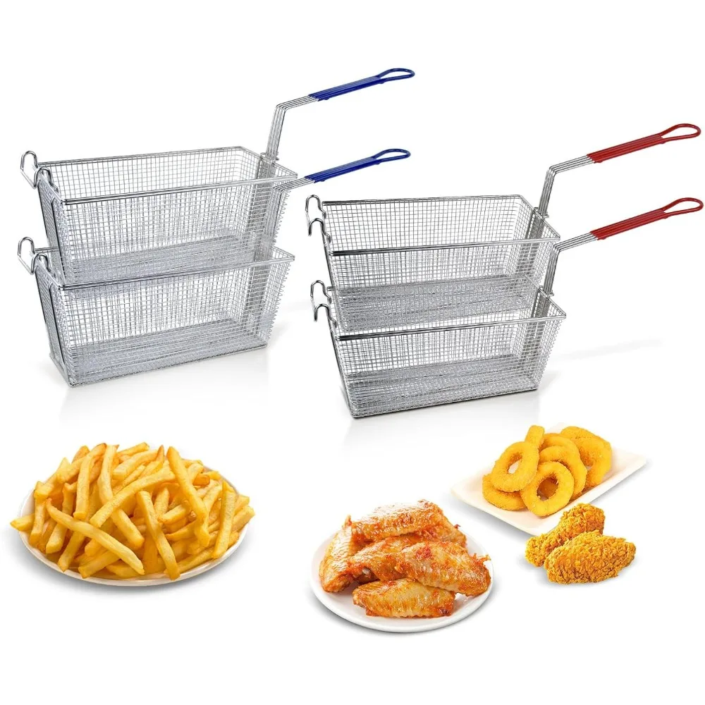 

4-Piece Stainless Steel Deep Fryer Baskets with Non-Slip Long Handles for Kitchen Use
