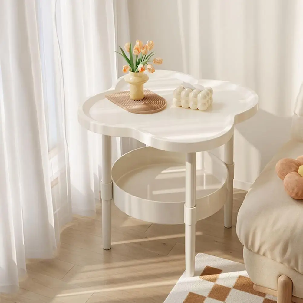 2-tier Coffee Table Lightweight Side Table 2-tier Flower Shaped Side Table with Open Storage Shelf Multifunctional for Room