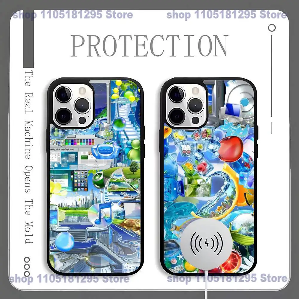 Funda de teléfono Frutiger Aero para iPhone 17,16,15,14,13,12,11,Pro,Max,Plus,Mini,SE4,E carga inalámbrica Magsafe magnética