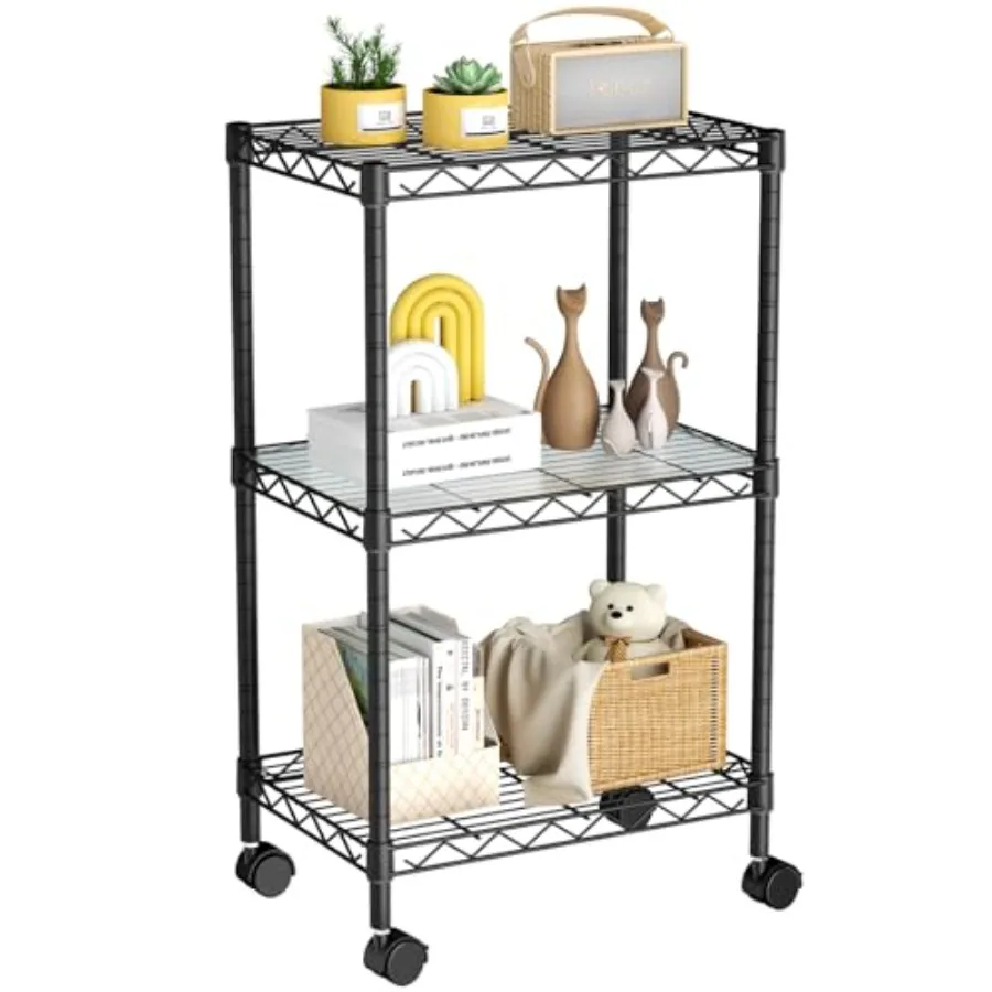 

Small Tier Storage Wire Shelving Unit Metal Shelf Adjustable Organizers Storage Shelving with Wheels for Bathroom Laundry Room