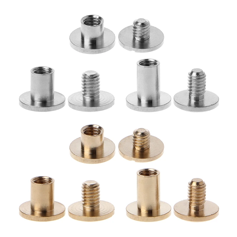 10 Pairs Metal Chicago Screw Post Leather Screw Nail Rivet Button Solid Belt Tack Screw for DIY Leather Decoration