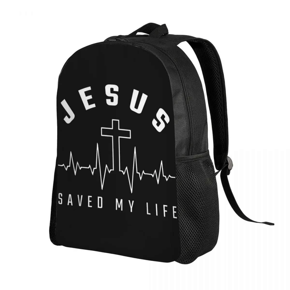 Custom Jesus Saved My Life Backpack Christian Religious Faith School College Travel Bags Women Men Bookbag Fits 15 Inch Laptop