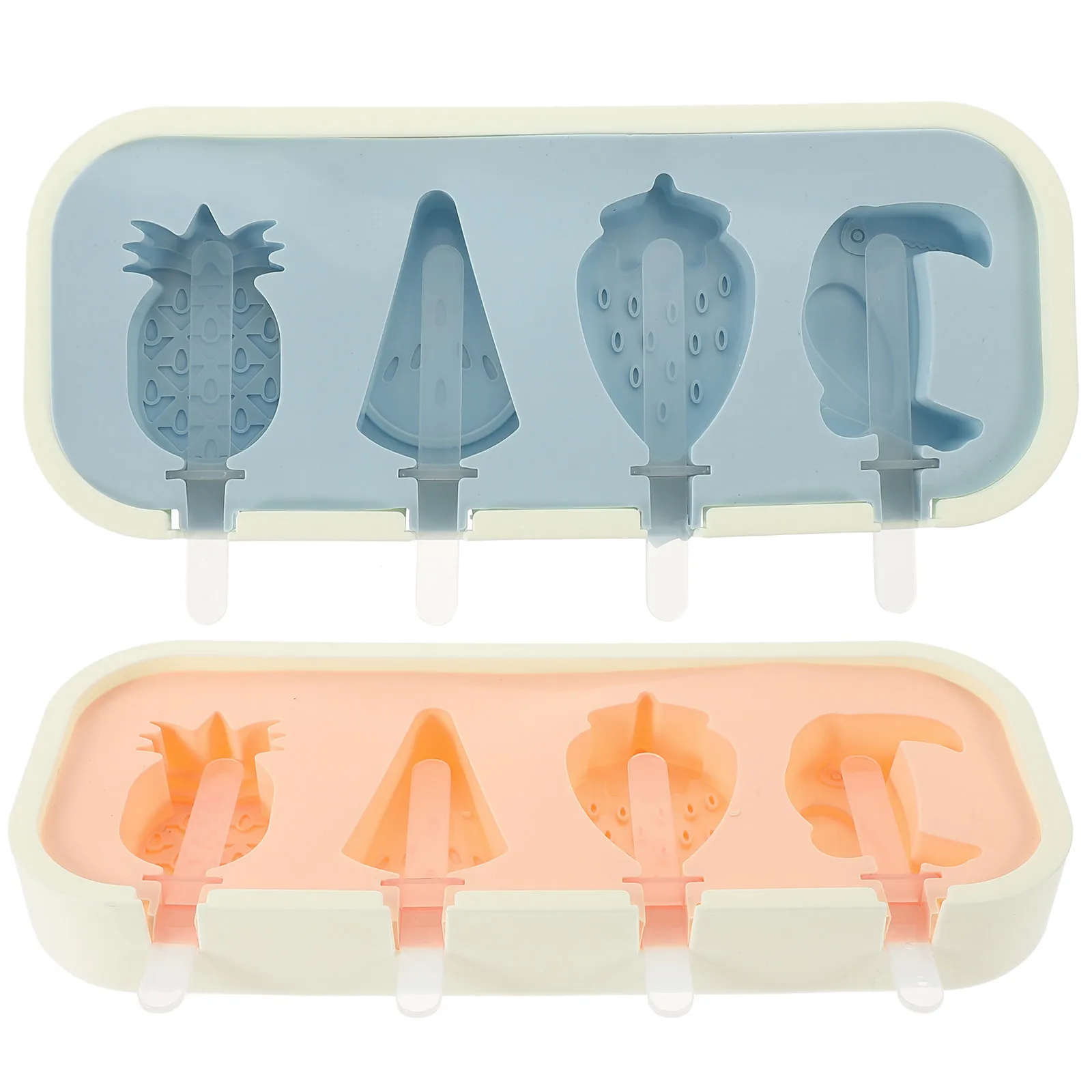 

2 Pcs Cream Mold Silicone Kitchen Tool Cartoon Fruit Shape Popsicle Makers Baby Ice Cream Tool Safe Summer Fun
