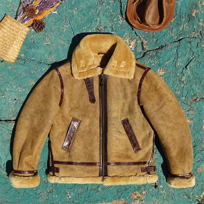 Tailoir Brando Original Sheepskin Shearling Classic B6 Men's Retro Genuine Leather Winter Warm Bomber Jacket