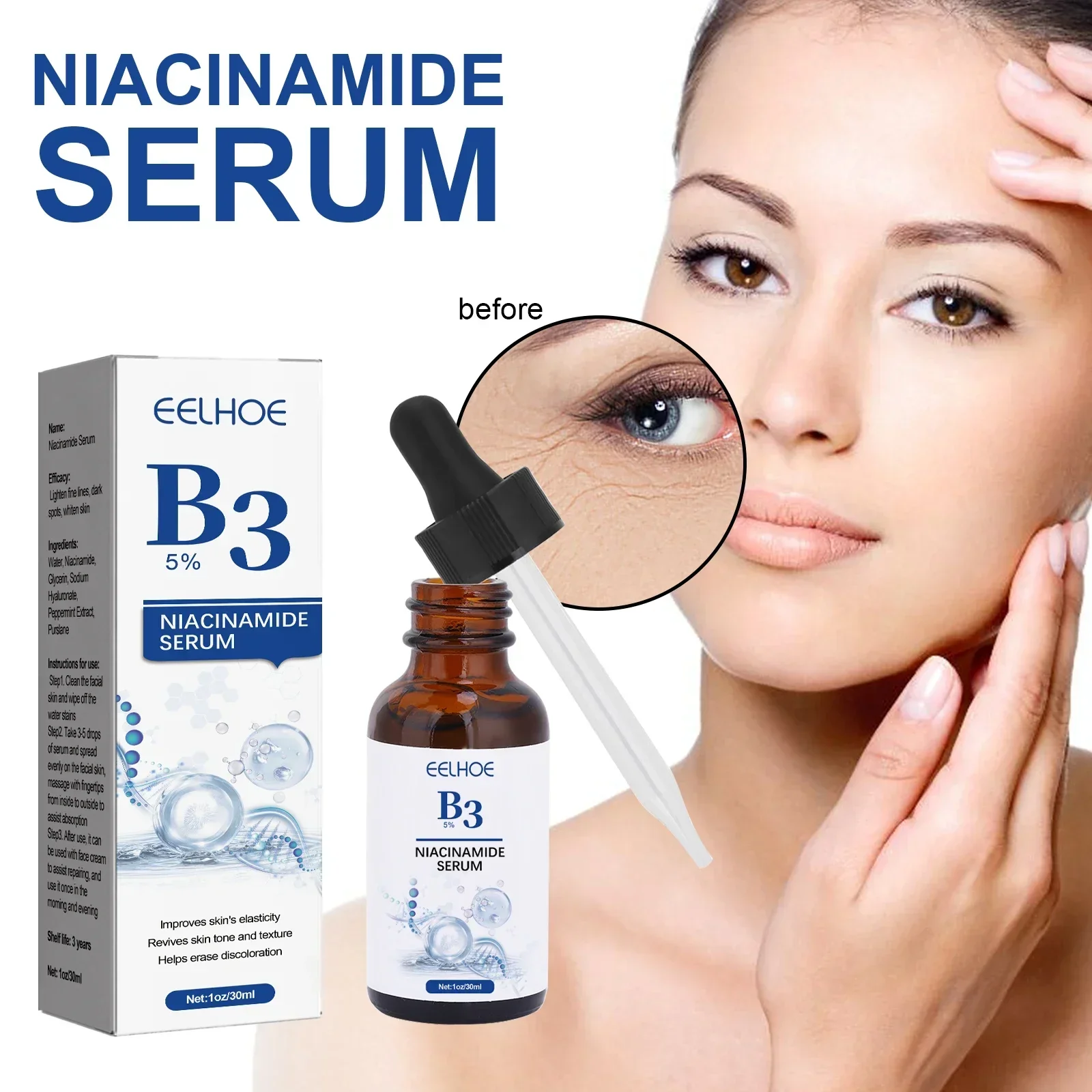

B3 Nicotinamide Whitening Essence Facial Anti Wrinkle Serum Diminishing Dark Spots Shrinking Pores Moisturize Face Care Product