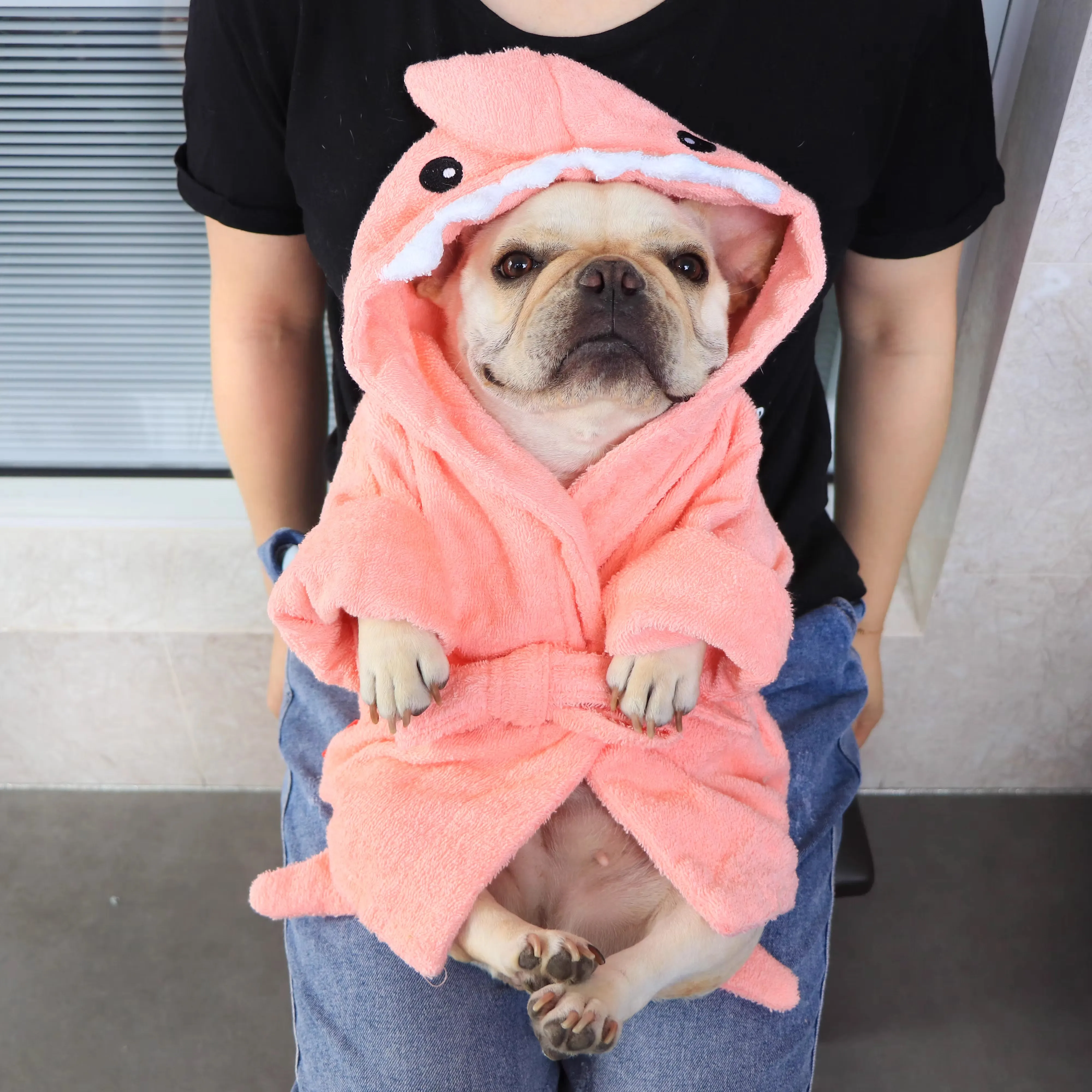 Cartoon Soft Dog Bath Towel Hoodie Coat Clothing Small Meidum Animal Bathing Grooming Dryer Clothes Drop Shipping French Bulldog