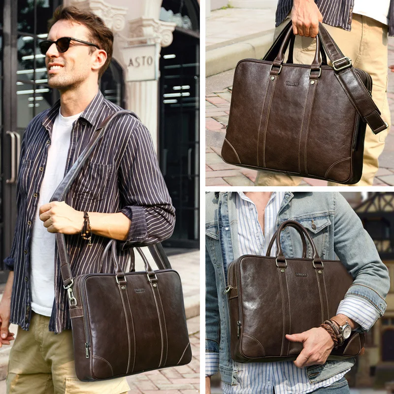 

Leather Shoulder Messenger Bag Men Leather Can Hold 14.2-inch Business Laptop Briefcase сумка на плечо кожаная ноутбука портфель