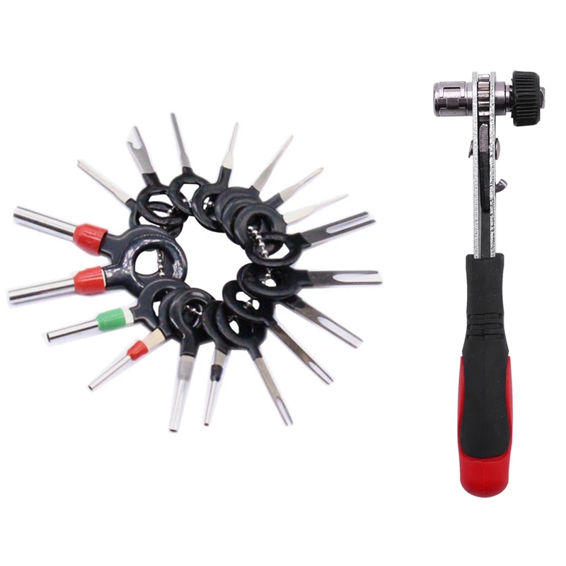 

Ratchet Wrench 1/4 Inch Screwdriver Rod Socket Wrench Tools with 18Pcs Wire Terminal Removal Tool Wiring Crimp