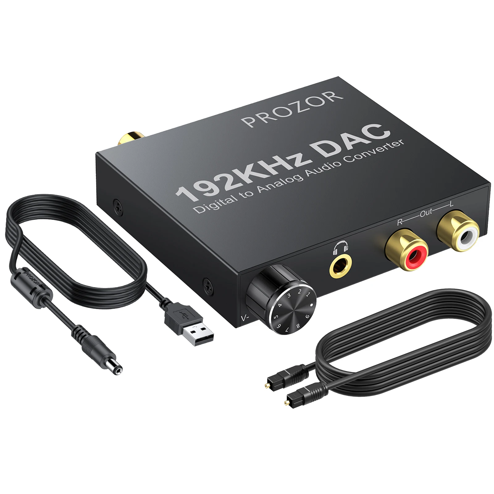 192kHz DAC Digital to Analog Converter Supports Volume Control Coaxial SPDIF Toslink to Stereo L/R RCA 3.5mm Jack Audio Adapter