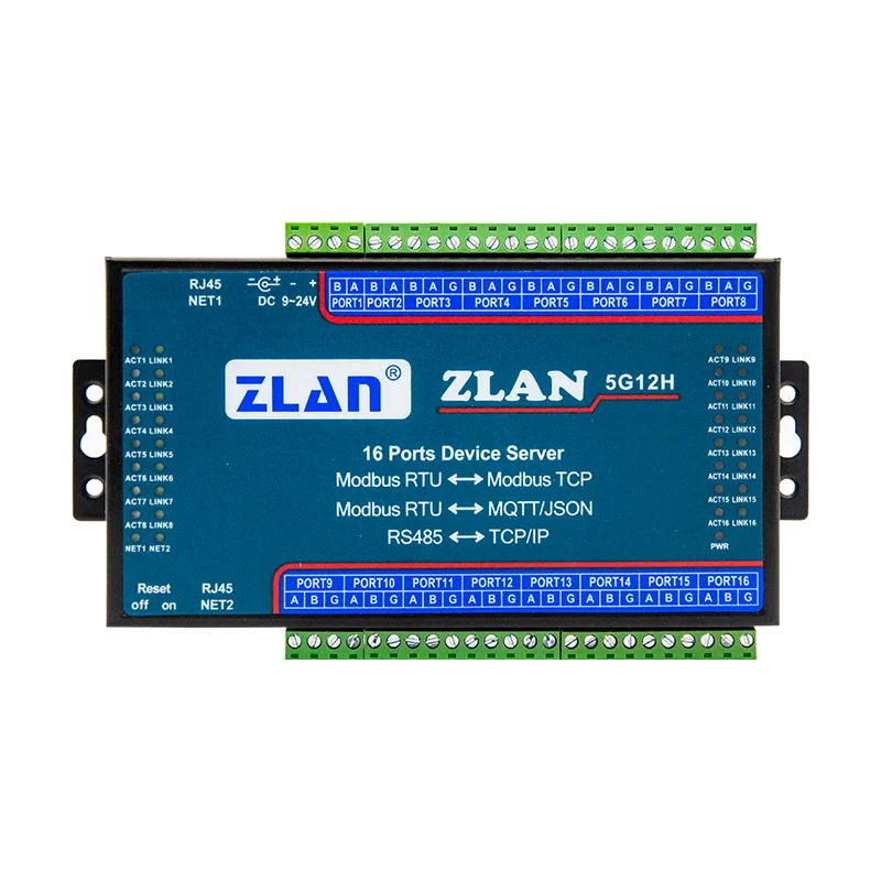 16 Serial Port Server/16 Channel/RS485 to Ethernet Modbus/MQTT Gateway RTU to TCP Dual Network Port