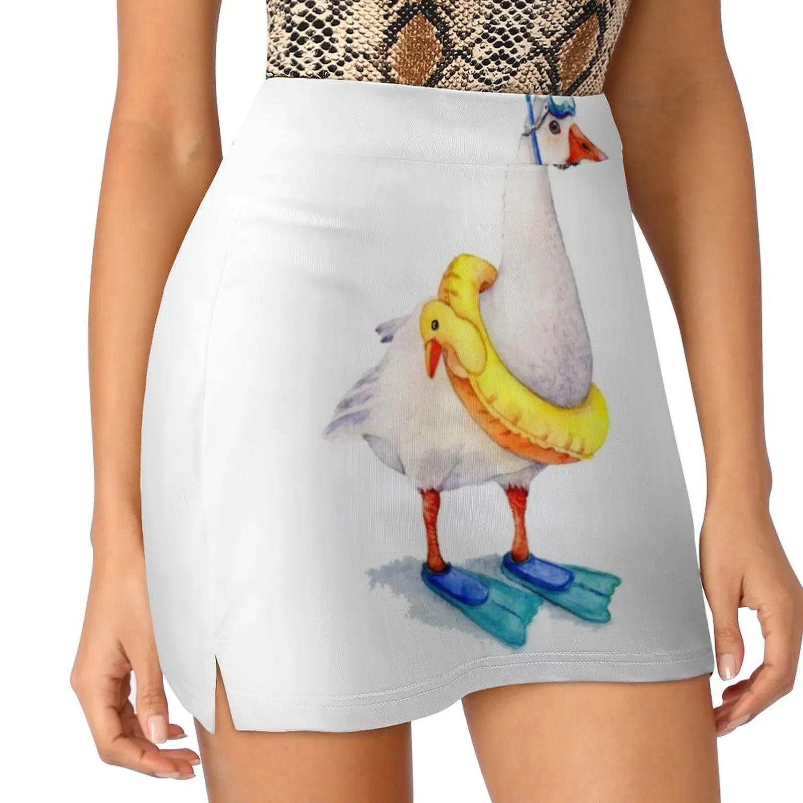 Snorkeling Goose Women's skirt Aesthetic skirts New Fashion Short Skirts Goose Geese White Goose Whimsical Birds In Hats