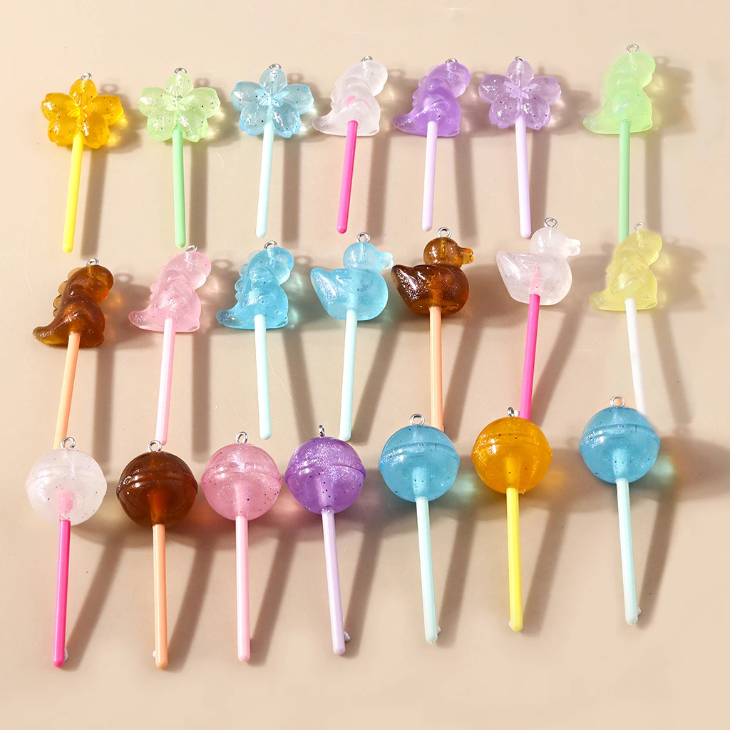Leslie 10 Stück 3D Sweet Candy Lollipop Charm-Anhänger für Schmuckherstellung, Halskette, Ohrringe, DIY-Zubehör, Zubehör
