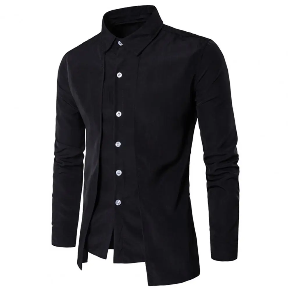 Stand Collar Fake Two-piece Men Shirt Double Placket Lapel Long Sleeve Slim Fit Formal Blazer Shirt Tops Fashion Men Shirt