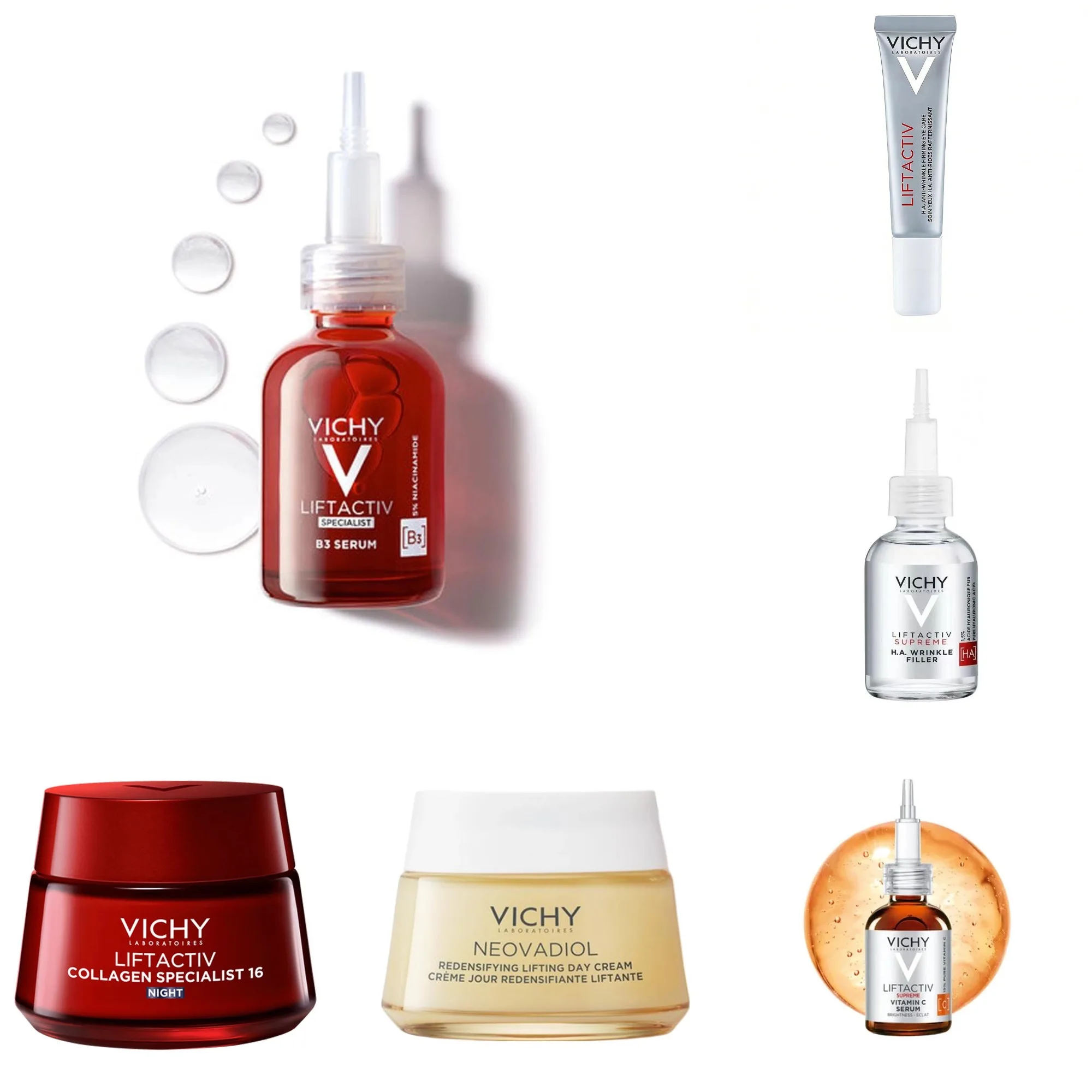 Sérum à l'acide hyaluronique 30ML, crème de nuit au collagène 50ML, crème de jour B3, crème raffermissante pour les yeux 15ML, soin hydratant et nourrissant pour la peau