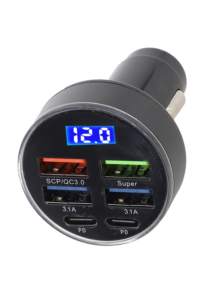 Fast Charging Output Overcurrent Protection Car Charger LED Display Voltage Input High Gloss Shell Input Voltage