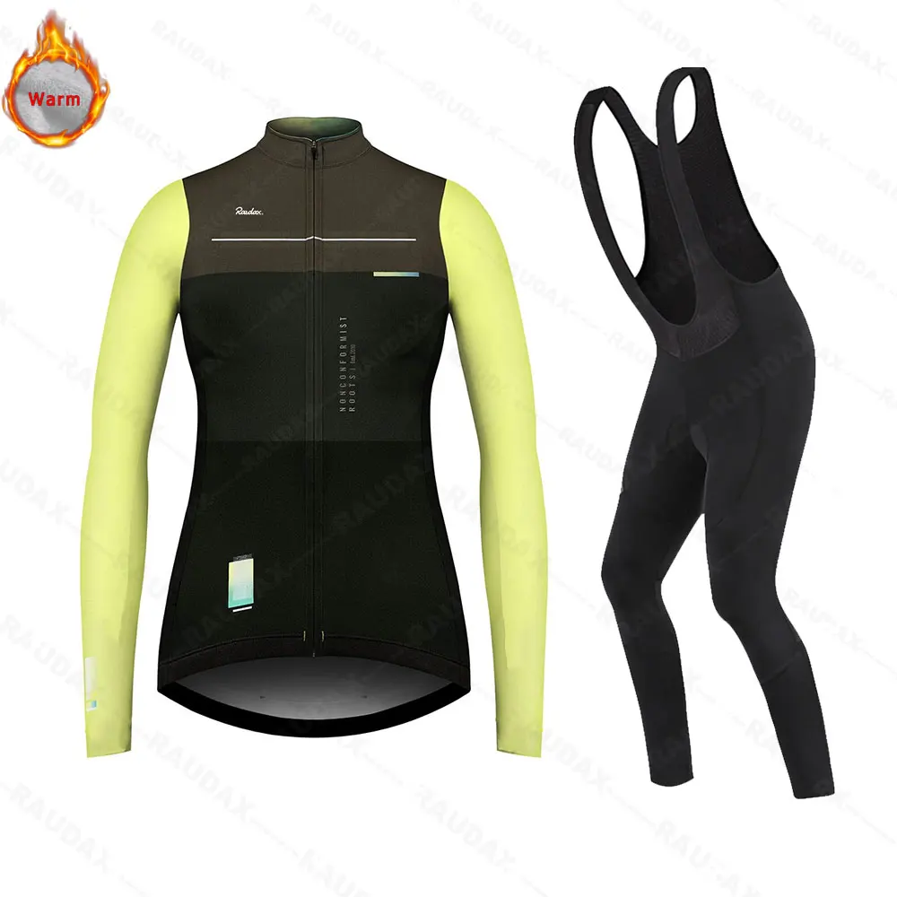 

Raudax Winter Thermal Fleece Cycling Clothing Women's MTB Bicycle Sport Long Sleeves Cycling Jersey Set For Winter Keep Warm