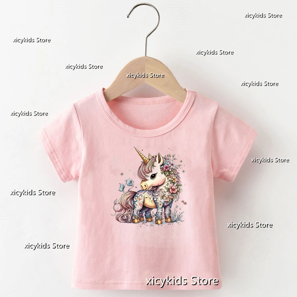 New arrival 2024 Girls t-shirt Fairy and Unicorn Cartoon Printed Kids tshirt Fashion Cute Girl Clothing Summer O-neck tshirt Top