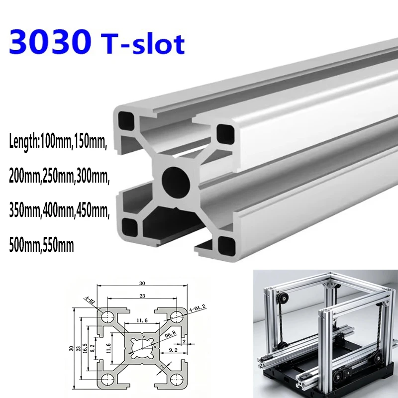 1PC 2PCS 3030 Aluminum Profile 100 150 200 250 300 350 400 450 500 550 mm Linear Rail Extrusion Extrusion CNC 3D Printer Parts