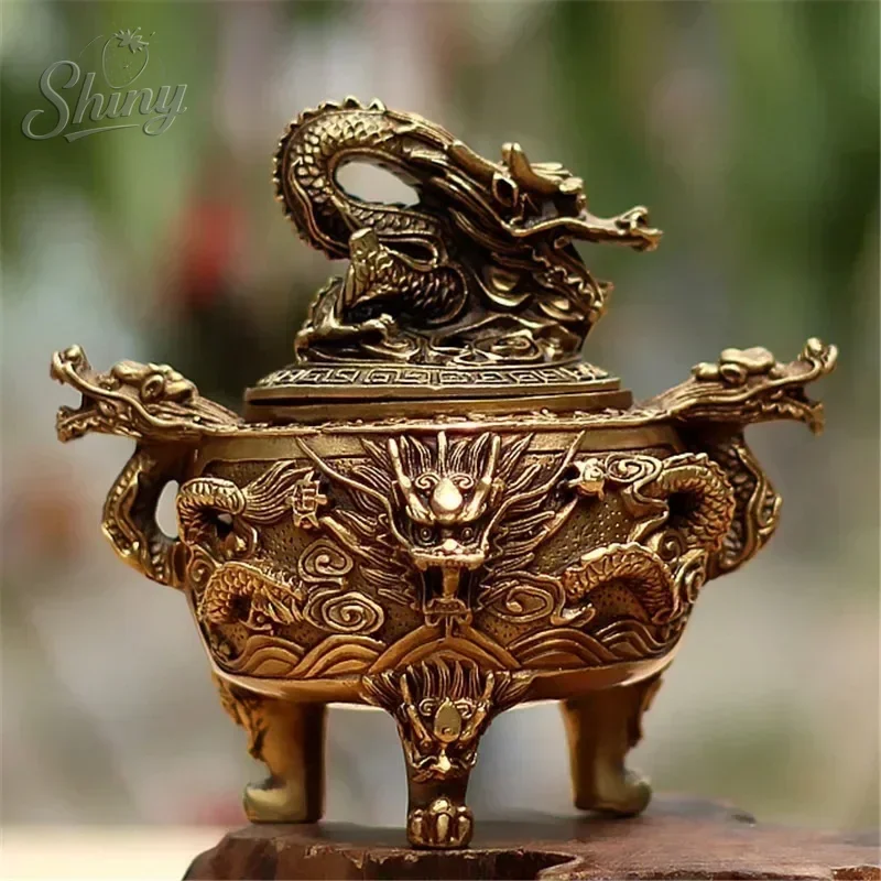 

Qianlong Imperial Incense Burner Pure Copper Antique Ornaments Plate Dragon New Bronze Collection Sandalwood Home Decorations