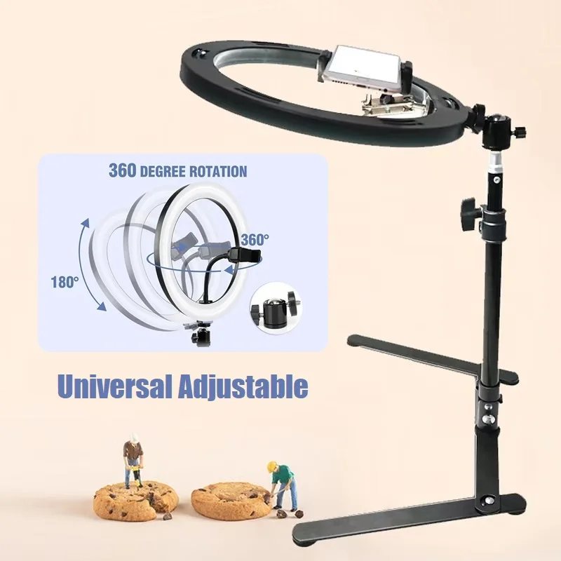 Desktop Overhead Shooting Bracket 10'' Ring Selfie Light Phone Holder Stand Tripod for Photo Vlog Live Streaming Video Recording