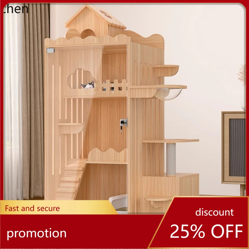 

ZML all solid wood environmentally friendly cat villa indoor with toilet integrated large space cat nest