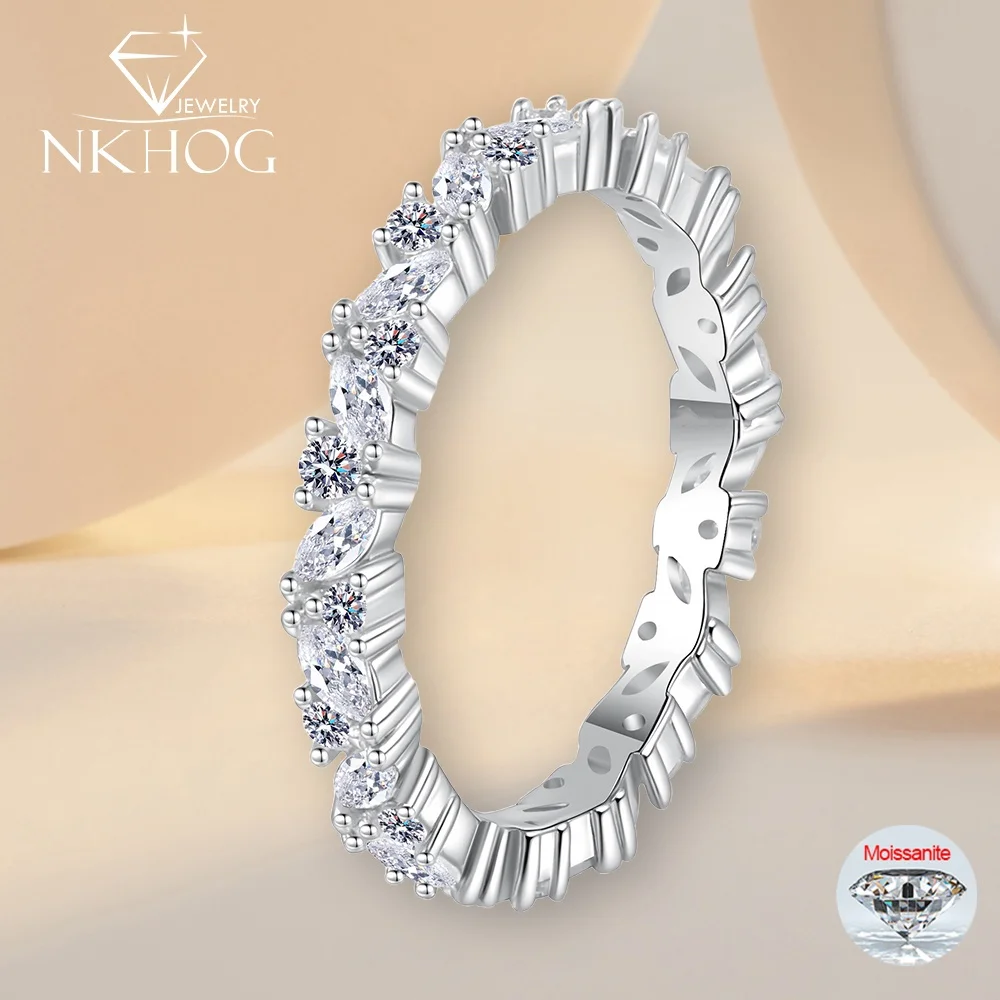 

NKHOG полные кольца с муассанитом для женщин, стерлинговое серебро 925 пробы, лабораторный бриллиант, обручальное кольцо, 18 К, с покрытием, ювелирные изделия, сертифицированные