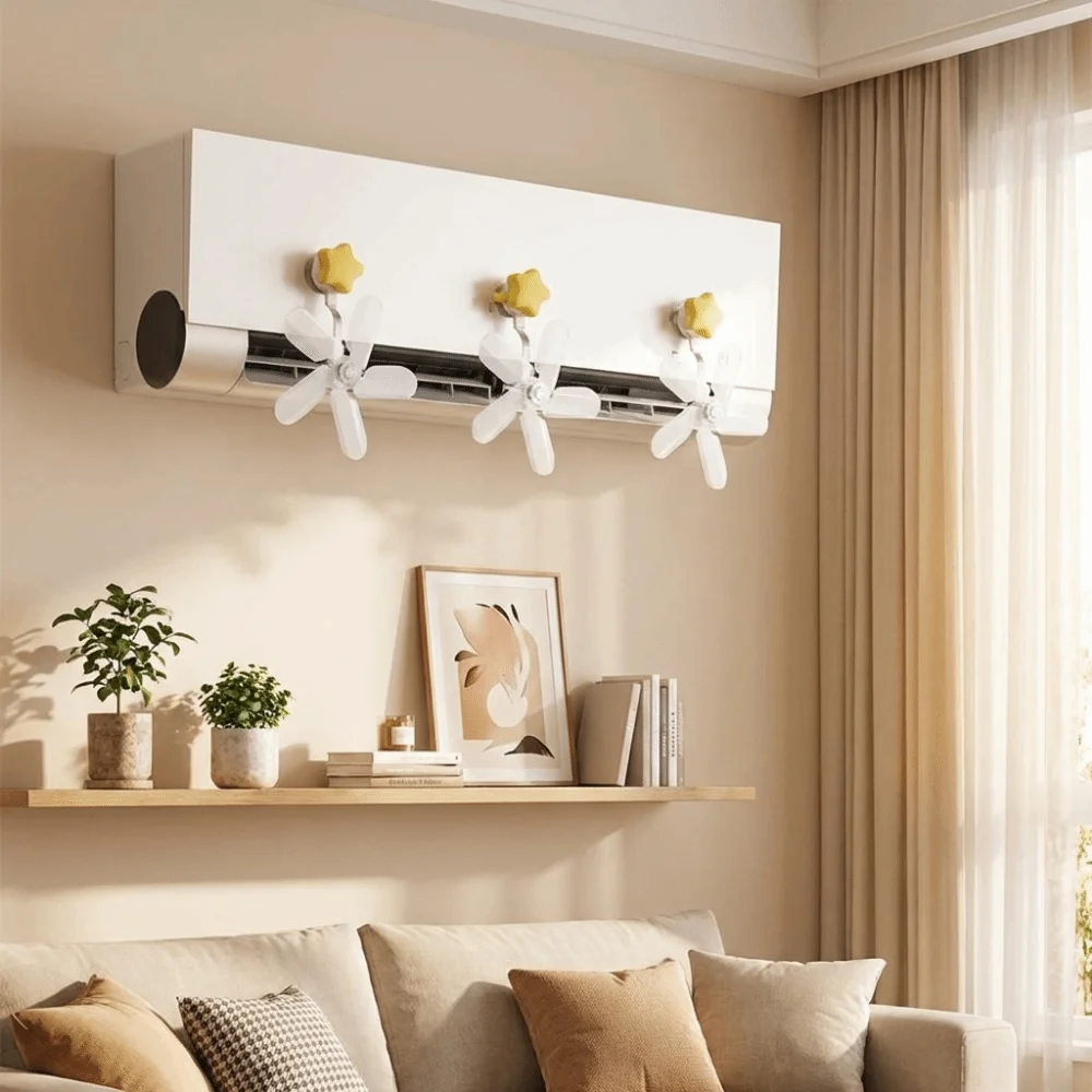 3PCS Suction Cup Air Conditioning Ventilator Plastic Windmill Shaped Conditioning Guide Fan Silent Wall Mounted