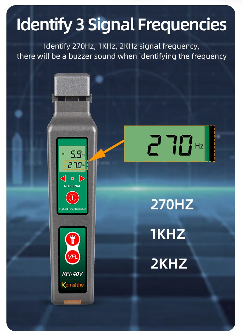 Imagem -05 - Komshine Design Fibra Óptica Trafic Identifier Kfi40v Kfi35 45 com Vfl 10mw Vfl Power Meter Função Luz Led