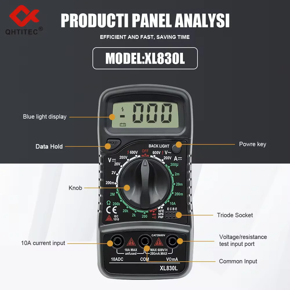 JCD XL830L Digital Multimeter AC/DC  Ammeter Voltmeter Ohm Voltage Tester 1999 Counting Multifunctional Portable Multimeter